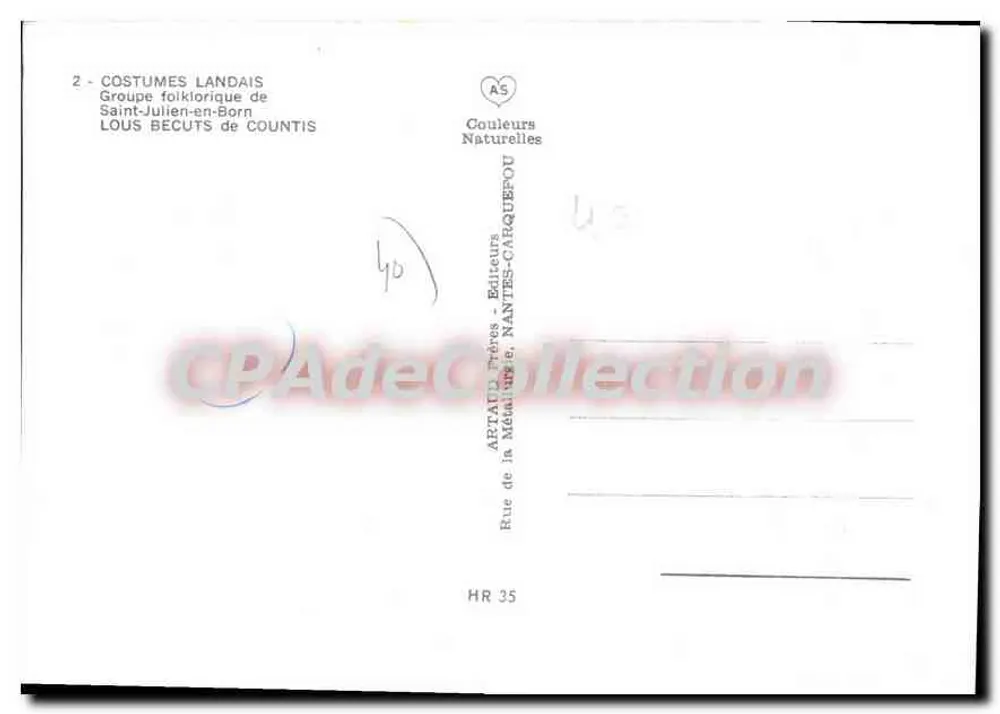 Landes-Kleidung — Volksgruppe aus Saint-Julien-en-Born — Verleger LOUIS BECUTS de COUNTIS - Rückseite