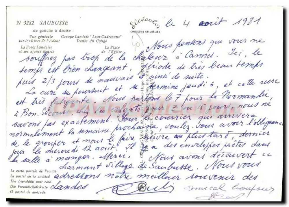 Saubusse — Lembrete de Saubusse — Elcé - Verso