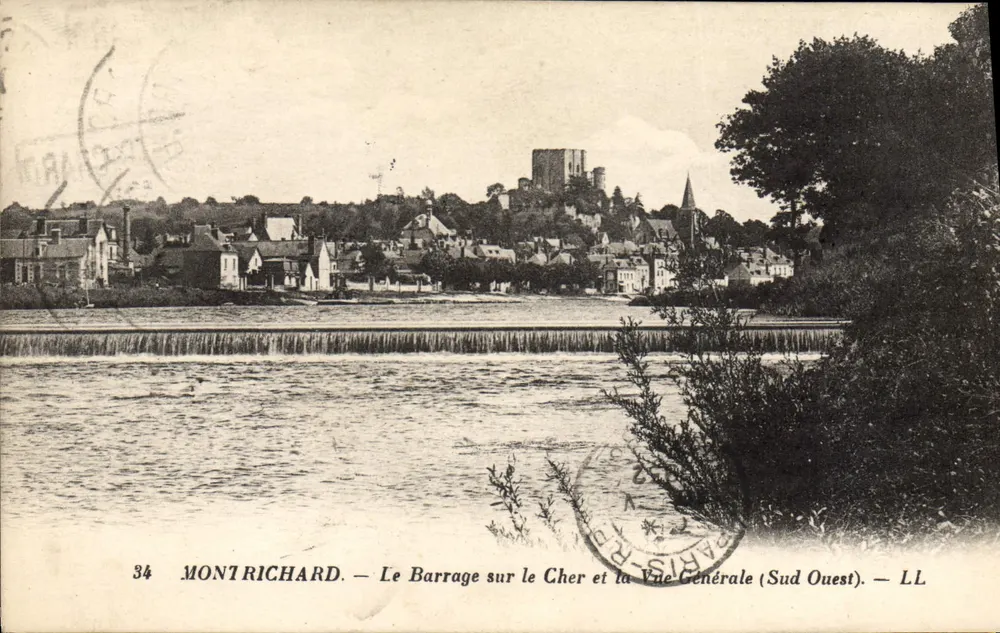 Montrichard — Der Staudamm am Cher und allgemeine Aussicht (Südwest) — LL - Vorderseite
