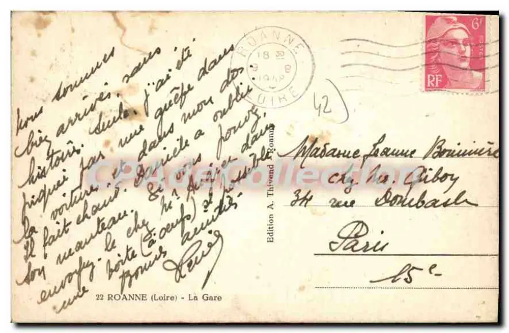 Roanne (Loire) - A Estação — Edição A. Thivend Roanne, n°22 - Verso