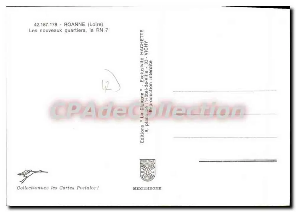 Roanne — Os novos bairros, a RN 7 — Éditions 'La Cigogne', Hachette, Vichy - Verso