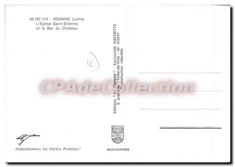 Roanne - Die Kirche Saint-Étienne und das Schlosscafé — Éditions 'La Dignone' Hachette, Vichy - Rückseite