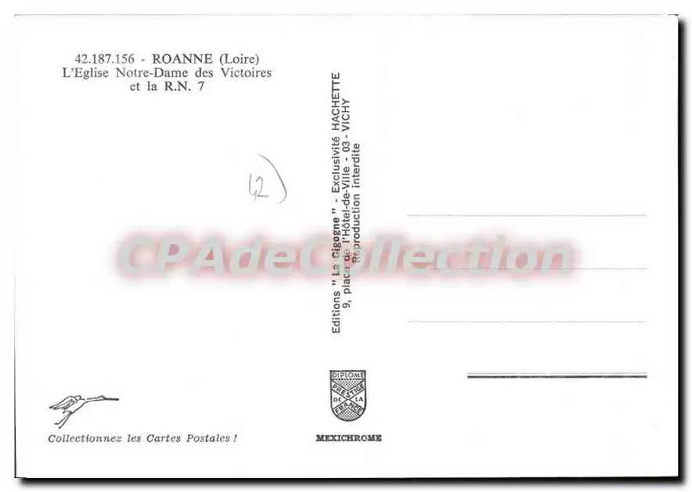 Roanne (Loire) — Kirche Notre-Dame des Victoires und Autobahn R.N. 7 — Éditions 'La Gipéone' Hachette - Rückseite