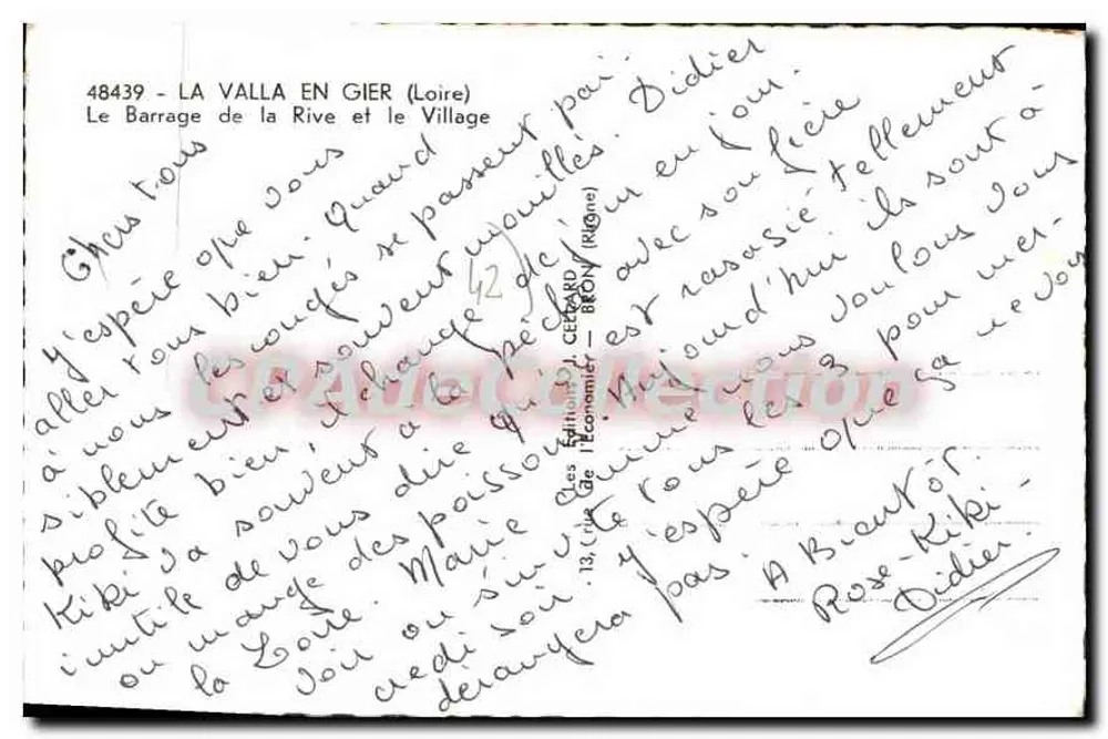 La Valla in Gier (Loire) — Der Staudamm der Rive und das Dorf — Antike Ansichtskarte aus der Sammlung - Rückseite