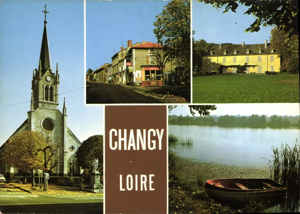Changy (Loire) — igreja, rua principal, castelo, lago — Edições 'L'Écrogné' Hachette, Lyon - Frente