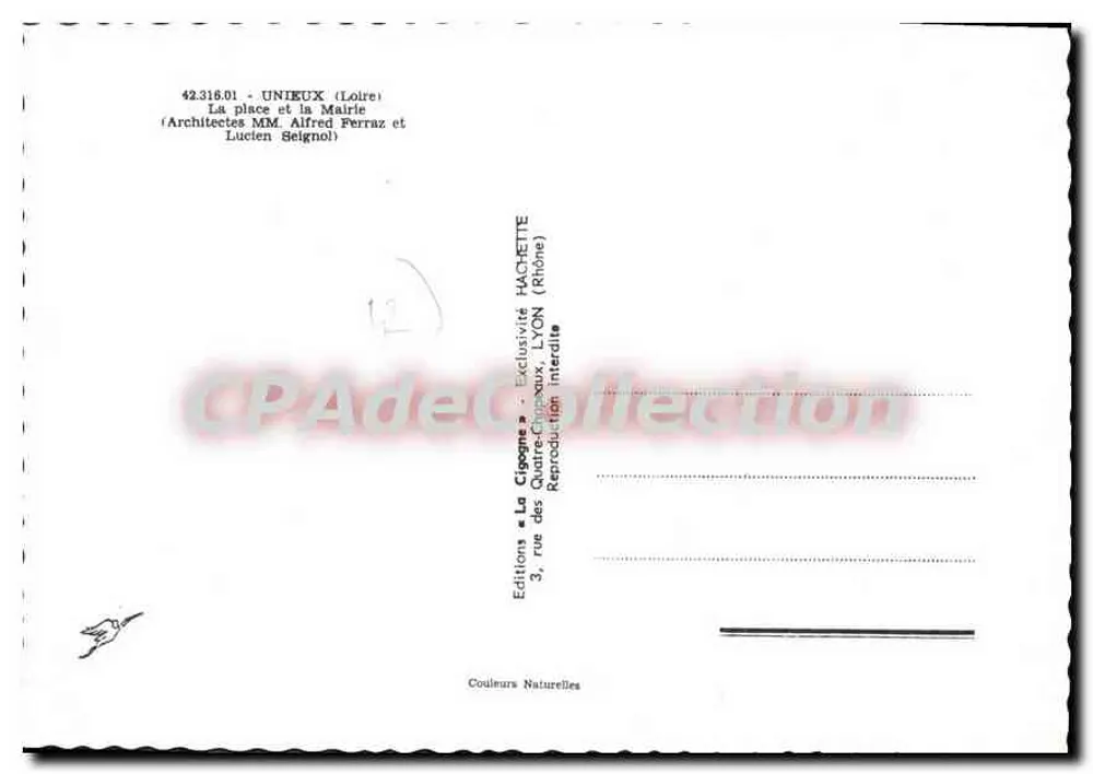 Stadt Unieux — Rathaus und Platz — Éditions Hachette - Rückseite