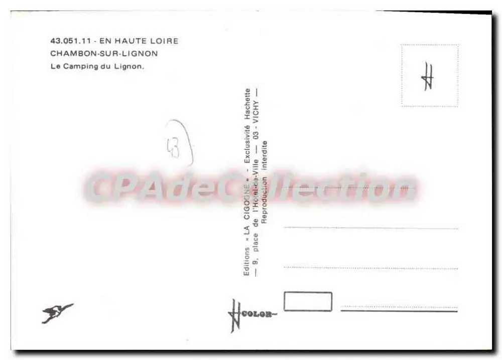 Camping do Lignon — Chambon-sur-Lignon — Éditions « LA CIGOGNE » - Verso
