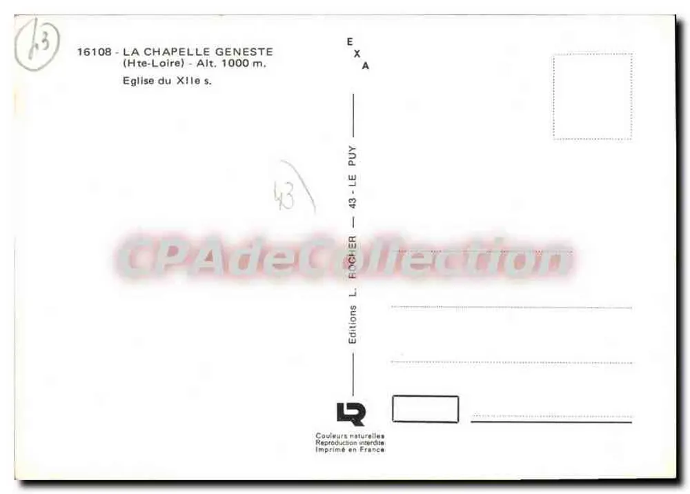 La Chapelle-Geneste — Kirche des 11. Jahrhunderts — Editions L. Focher - Rückseite