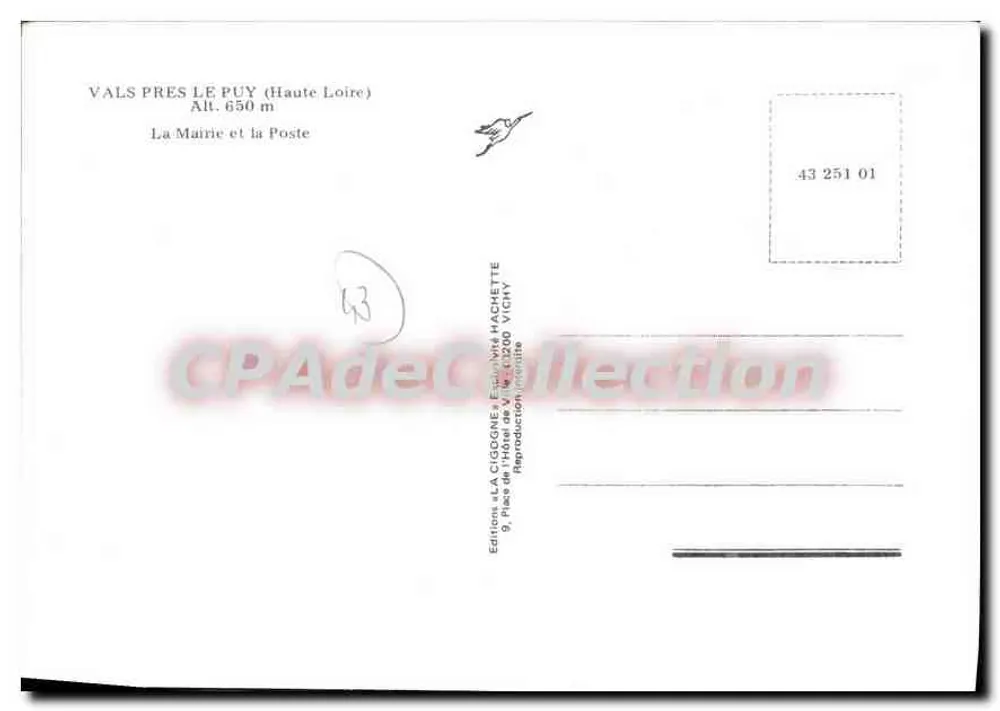 Das Rathaus und die Post in Vals-les-Puys — Haute-Loire — Editions La Cigogne - Rückseite