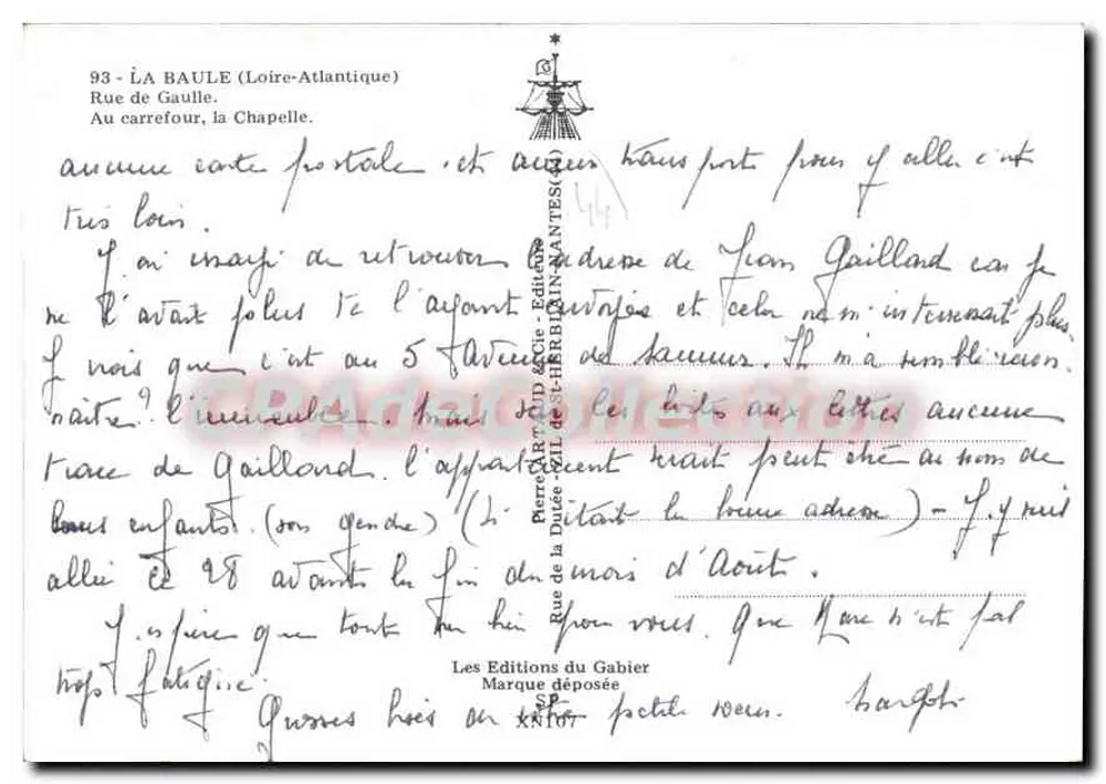La Baule (Loire-Atlantique) — Am Kreuzungspunkt, die Kapelle — Éditions de St-Herbin (Antes) - Rückseite