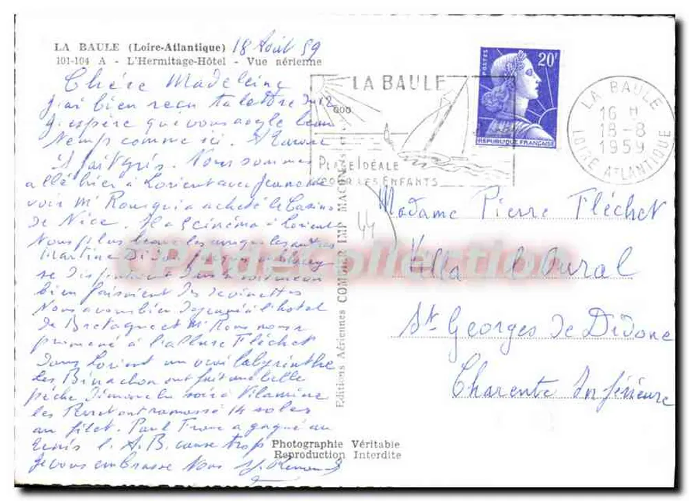 La Baule — O Hotel L'Hermitage — Vista aérea — Edições Véritable - Verso