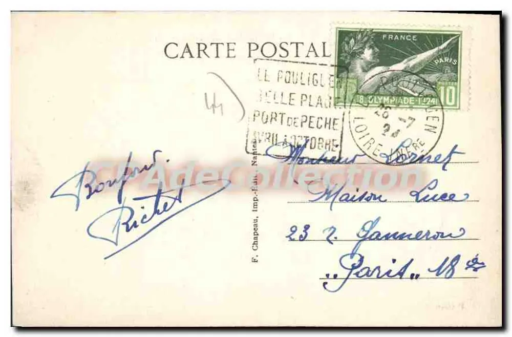 Pornichet (Loire-Inf.) — Vista da Praia — F. Chapeau, Imp.-Jal. Nantes - Verso