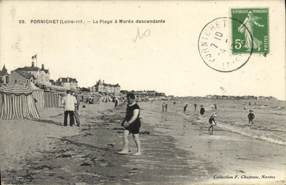 Pornichet (Loire-Inf.) — A Praia com Maré Descendente — Coleção F. Chapeau, Nantes - Frente