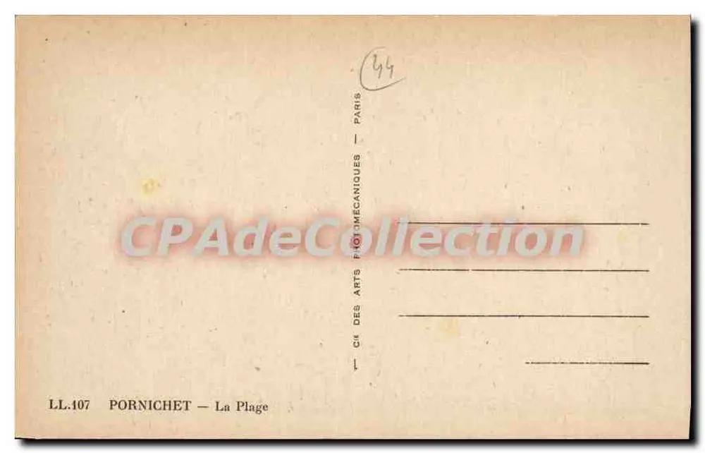 Pornichet — A Praia — Cie des Arts Photomécaniques, Paris - Verso