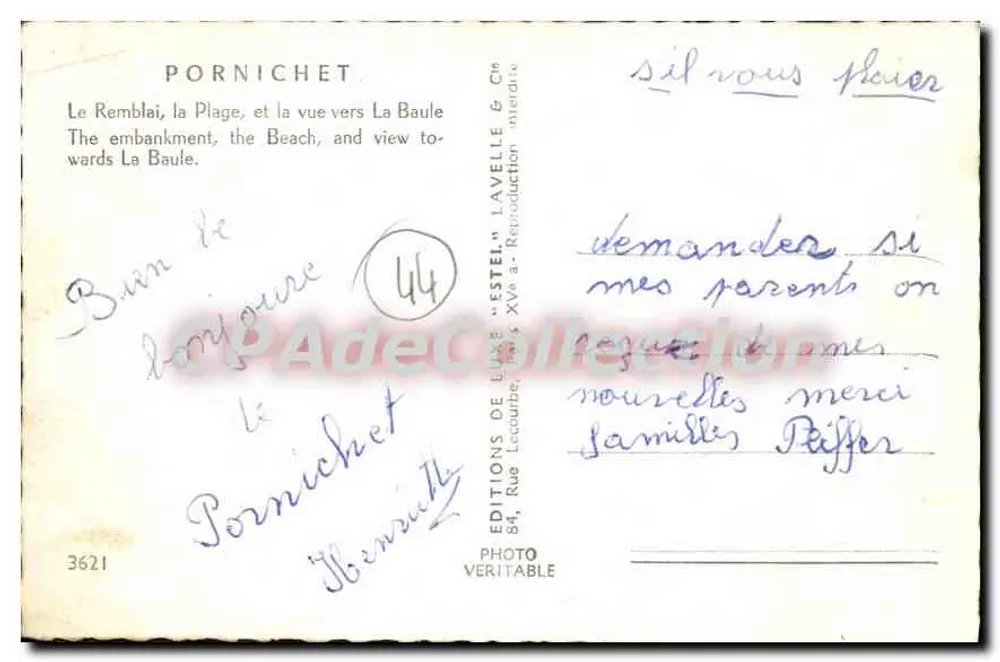 PORNICHET — Der Damm, die Strandpromenade und die Aussicht auf La Baule — Éditions de Luce 'Estel' n°3621 - Rückseite