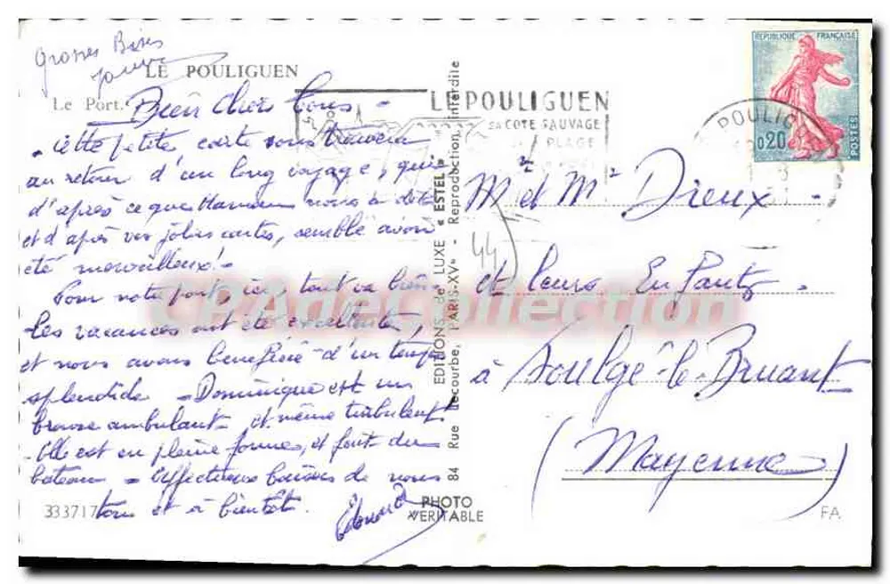 O Porto de Pouliguen — vista do porto com barcos e passeios — Editor Estel, n° 333717 - Verso