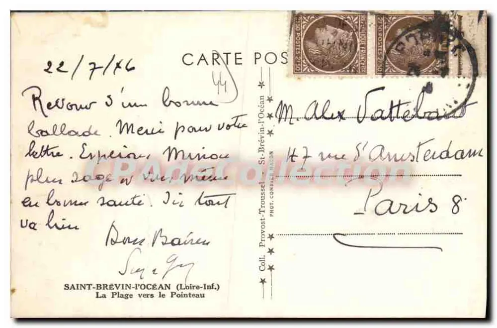 Saint-Brévin-l'Océan — A Praia em Direção ao Pointeau — Fot. Provost-Troussel - Verso
