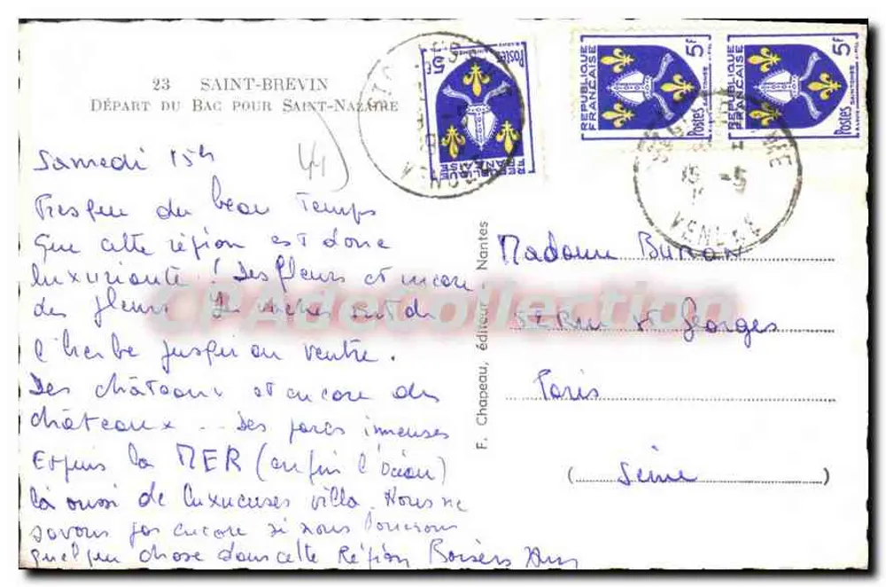 Hafen von Saint-Brevin — Abfahrt des Fährschiffs nach Saint-Nazaire — Verlag F. Chapeau - Rückseite
