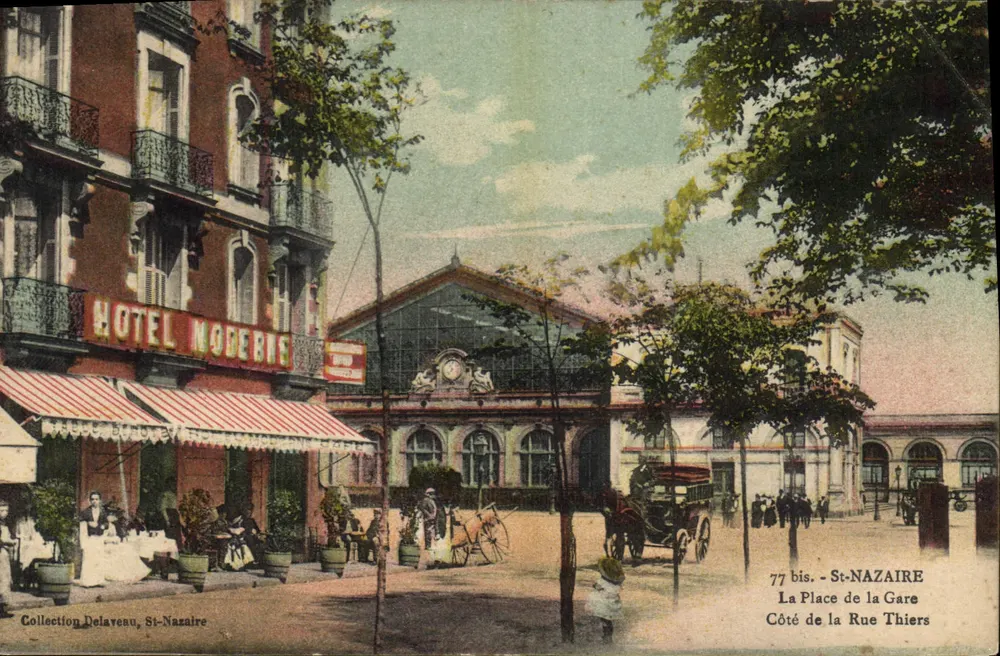 St-Nazaire — Die Bahnhofsplatz, Seite der Rue Thiers — Sammlung Delaveau, n°77 bis - Vorderseite
