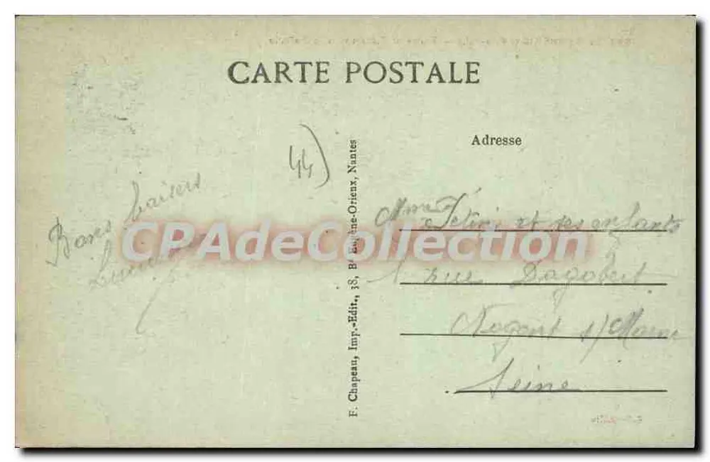 LA BERNERIE (Loire-Inf.) — Strand und Klippen bei la Patorie — F. Chupéau, Verlag, 38, Rue de l'Industrie, Nantes - Rückseite