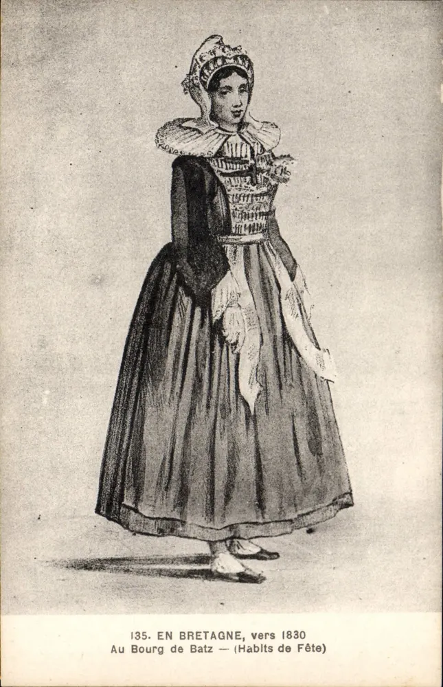 Bretagne, um 1830 — Am Bourg de Batz — Festkleidung — Nr. 135 - Vorderseite