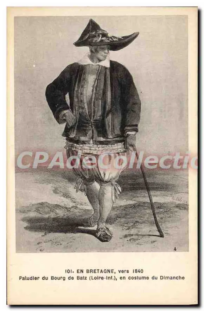 Paludier des Dorfes Batz (Loire-Inf.), in Sonntagskleidung — ca. 1840 — P. Caspeau, Nantes - Vorderseite
