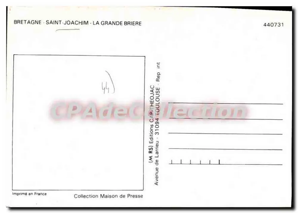 Wappen von Bretagne und Saint-Joachim - La Grande Brière — Verlag CPAdedeCollection, Nr. 440731 - Rückseite
