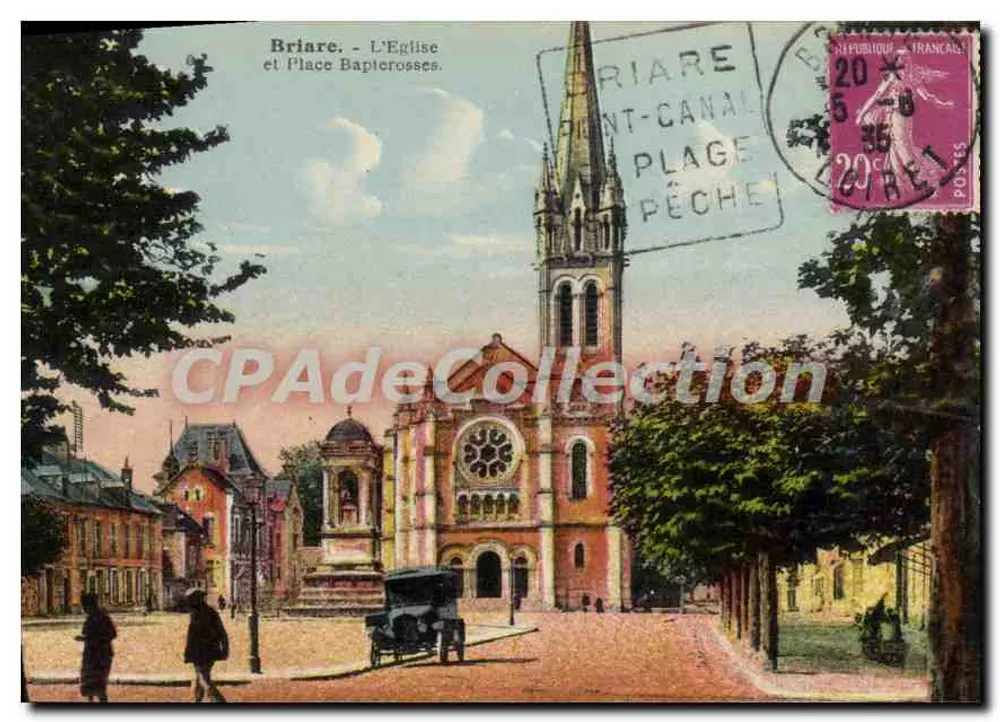 Briare - De Kerk en Plein Bapticrosses — onbekende uitgever, serie-nummer niet zichtbaar - Voorkant
