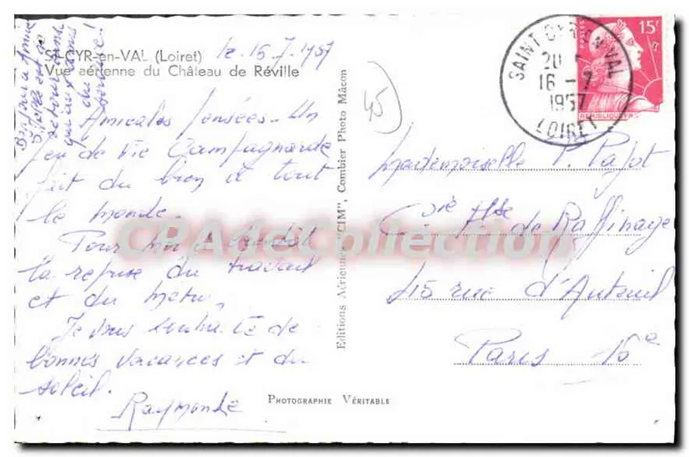 Schloss Réville — Luftaufnahme — Aériennes Editions 'CIM', Mâcon - Rückseite