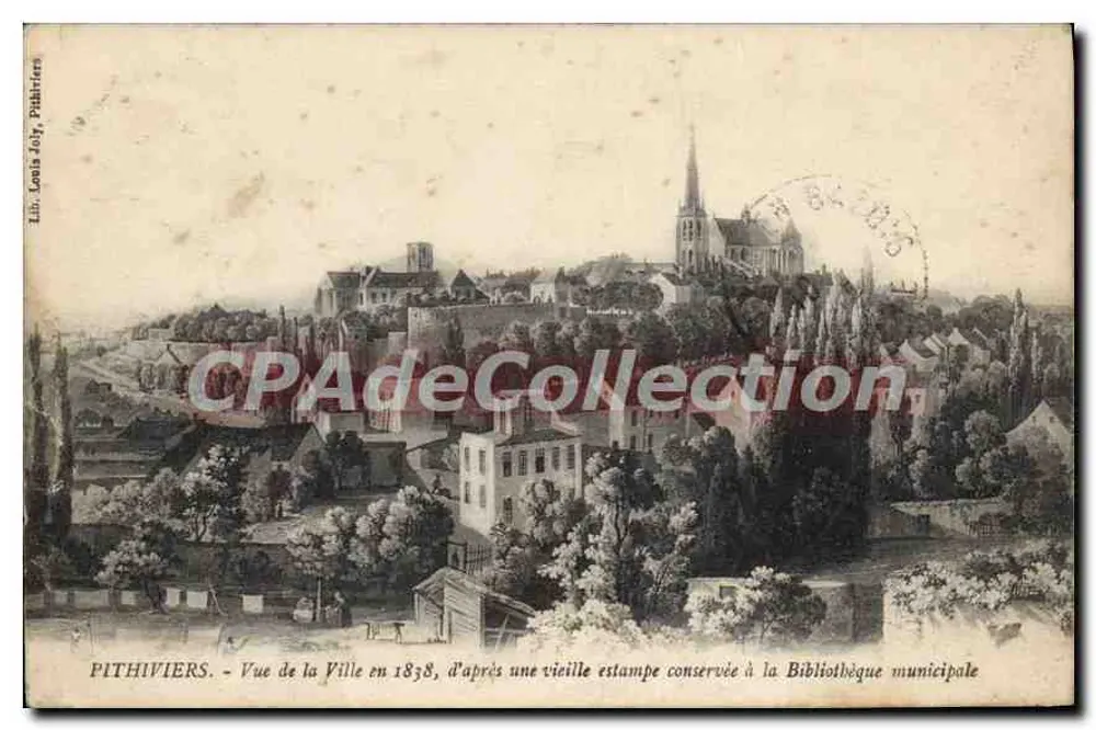 Pithiviers — Ansicht der Stadt aus dem Jahr 1838, nach einer alten Kupferstich, die in der Stadtbibliothek aufbewahrt wird — Lit. Louis Joly, Pithiviers - Vorderseite