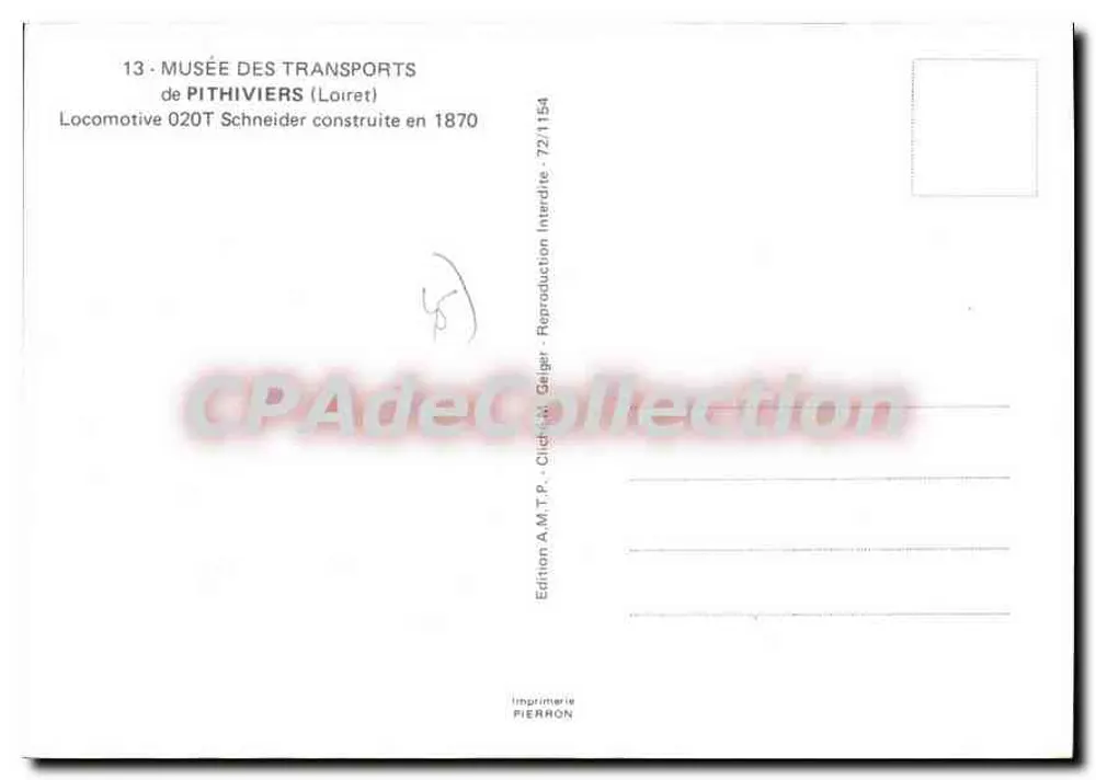 Locomotive M.T.P. N°2 — Musée des Transports de Pithiviers — Édition A.M.T.P. - Verso