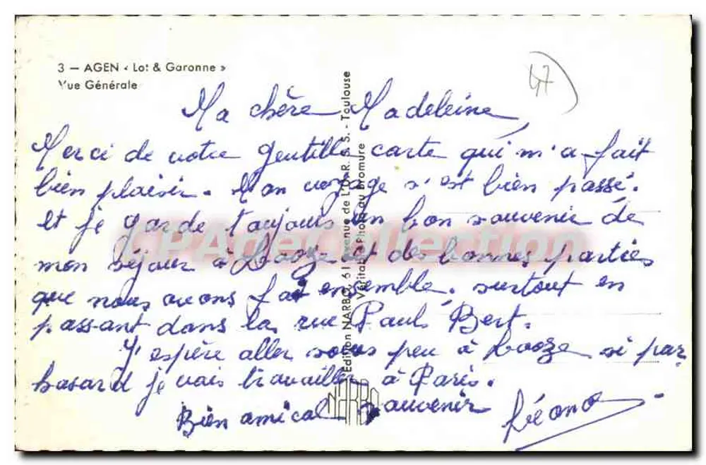 Agen — Vista Geral — Edição NARBONNE - Verso