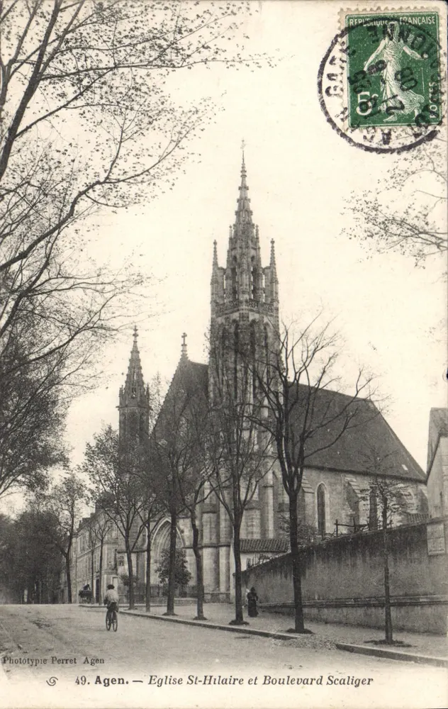 Agen — Kirche Saint-Hilaire und Boulevard Scaliger — Phototypie Perret Agen, n°49 - Vorderseite