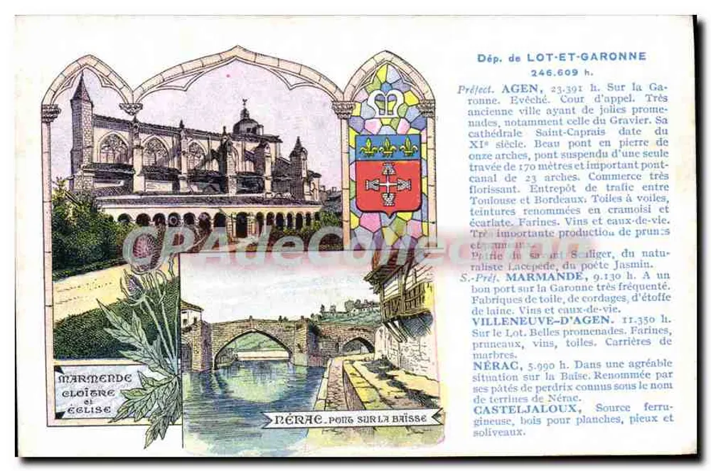 Marmande e igreja — Pérac, ponte sobre a Brisse — Marmande, cidade de Lot-et-Garonne — Edição especial Pastilles Valda - Frente