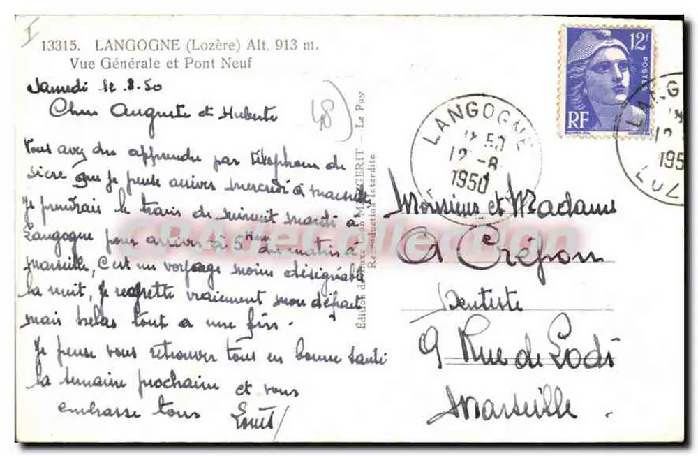 Langogne (Lozère) — Vista General y Puente Nuevo — Editor EINO - Reverso