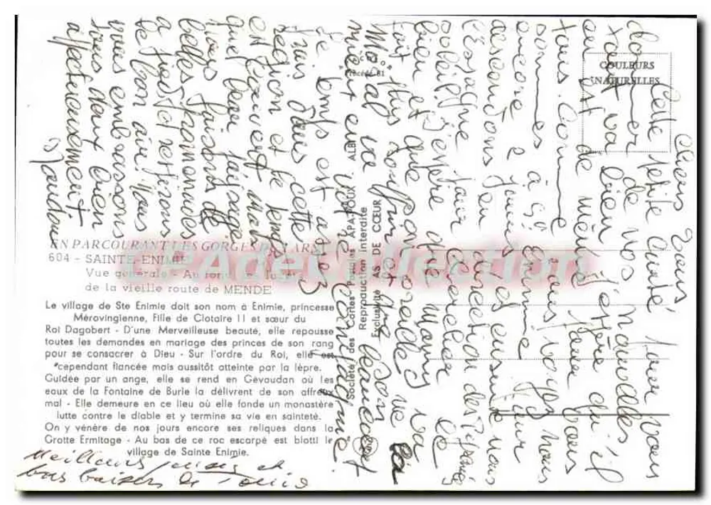 Sainte-Enimie — Vista geral — Sociedade das Cartas Naturais - Verso