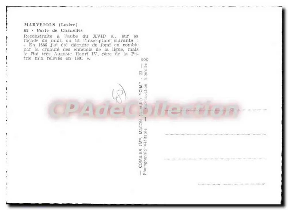Marvejols — Brama Châneles — Comelier Imp. Macon - Rewers