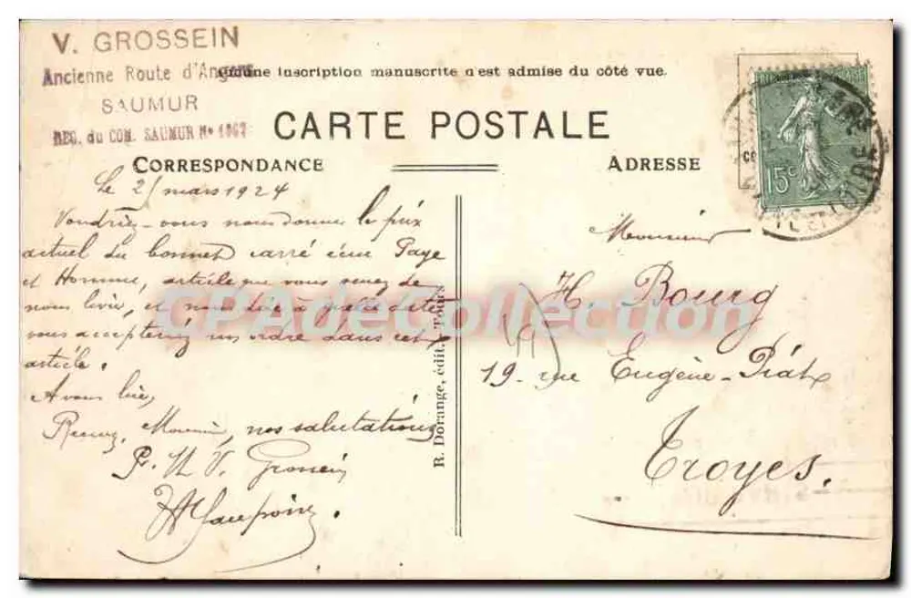 Saumur (M.-et-L.) — Place de la Bilange und das Theater — R. Dorange, Verleger - Rückseite