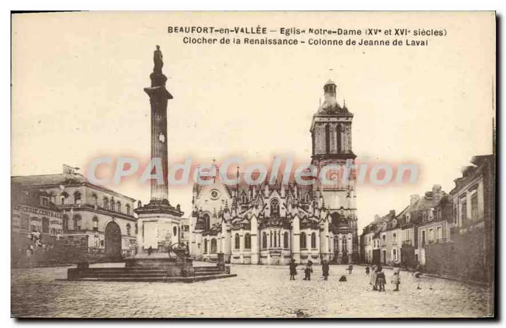 Beaufort-en-Vallée — Kirche Notre-Dame (15. und 16. Jahrhundert) — Renaissance-Glockenturm — Säule von Jeanne de Laval - Vorderseite