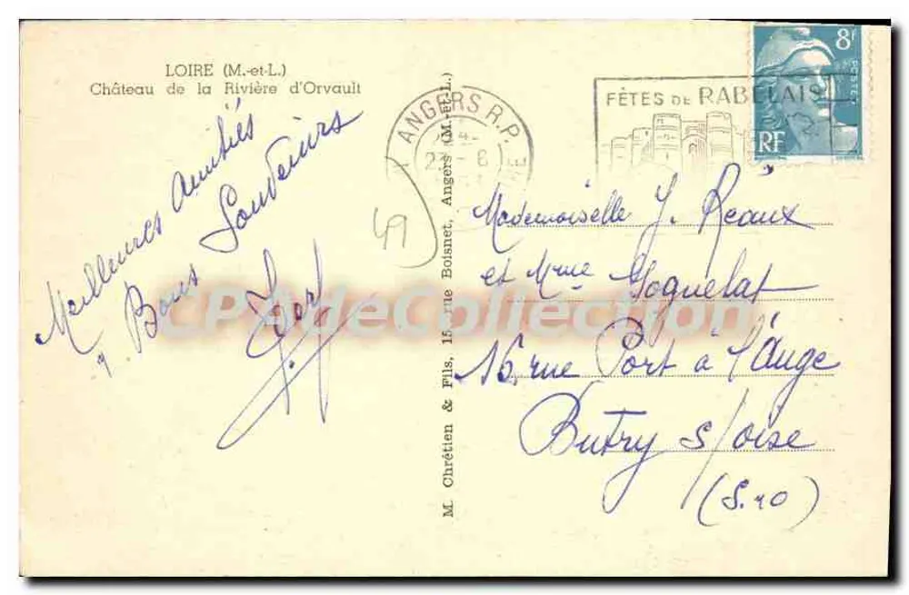 Castello della Rivière d'Orvault — Loire (M.-et-L.) — M. Chrétien & Fils, Angers - Verso