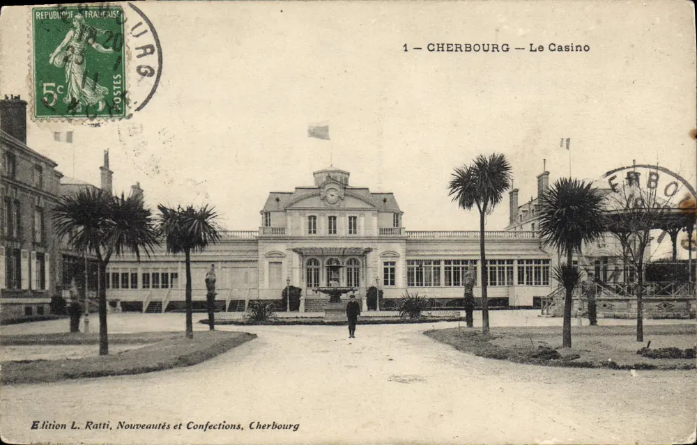 Cherbourg — O Casino — Edição L. Ratti, Novidades e Confecções, Cherbourg - Frente