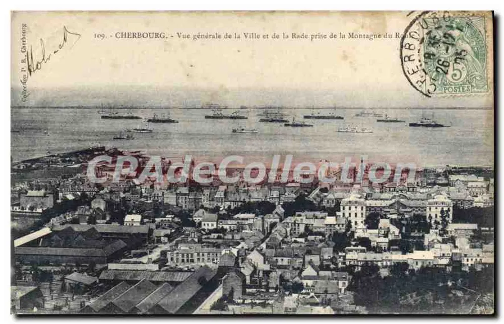 Cherbourg — Allgemeiner Blick auf die Stadt und den Hafen vom Berg Roc — Verleger P. B. Cherbourg, Nr. 109 - Vorderseite