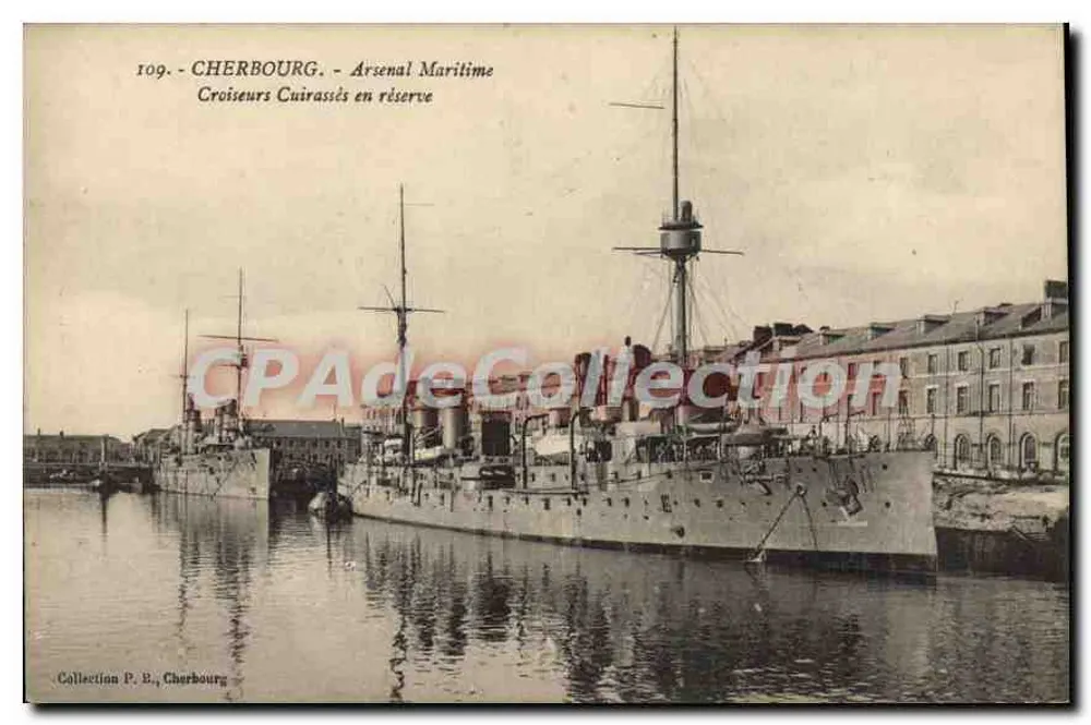 Cherbourg - Marinearsenal - in Reserve stehende Kreuzer - Vorderseite