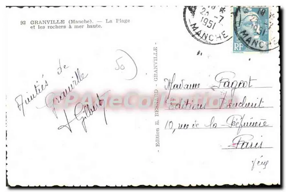Granville (Manche) — Ansicht der Strände und Felsen bei Flut — Edition E. Bernard - Granville - Rückseite