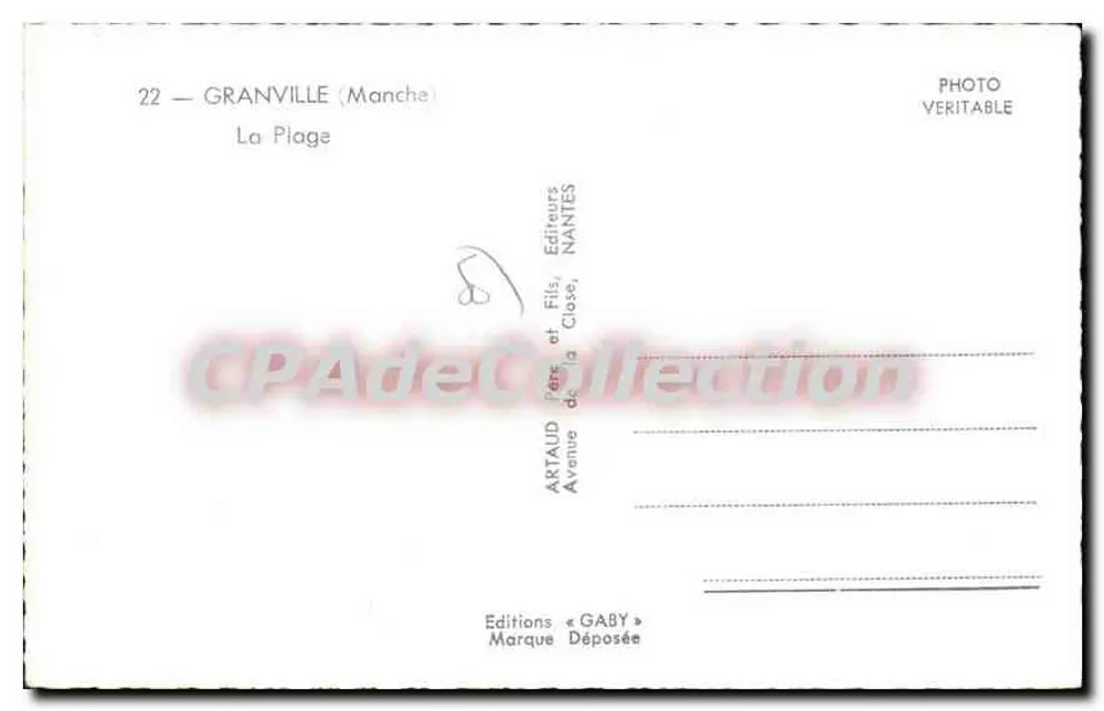 Granville (Manche) — A Praia — Edições Gaby - Verso