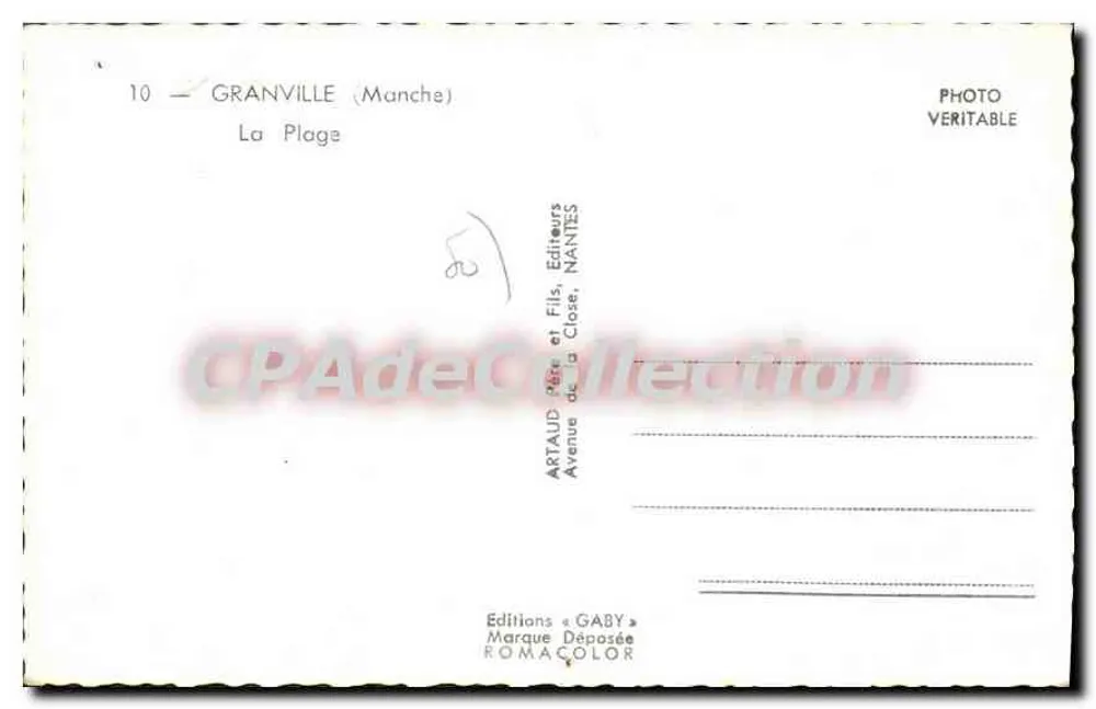 Granville (Manche) — A Praia — Edições Gaby - Verso