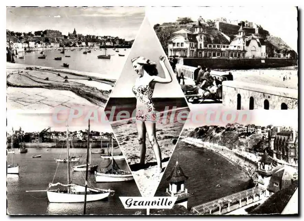 Granville — panoramische uitzicht en badend meisje — Antieke ansichtkaart van Collection - Voorkant