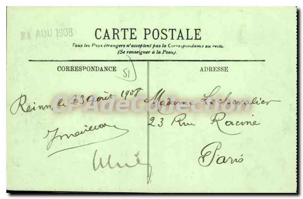 Reims — A Place Drouet d'Erlon — LL. n°202 - Verso