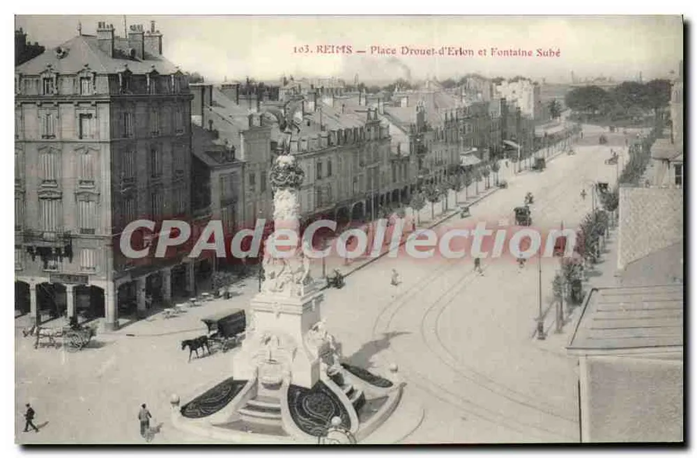 Reims — Place Drouet-d'Erlon et Fontaine Subé — CPAdeCollection - Recto