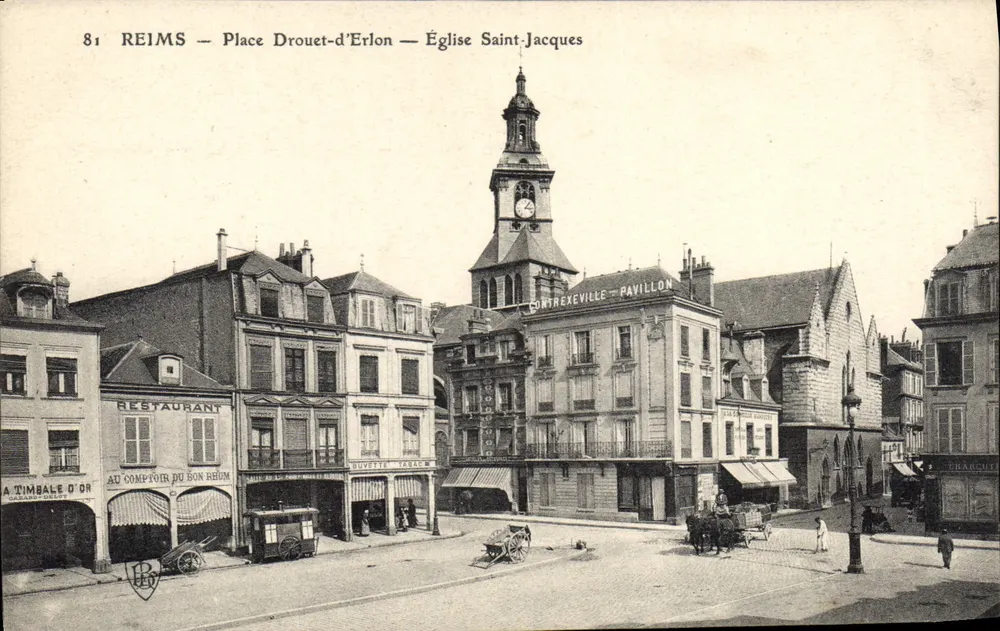 Reims — Place Drouet-d'Erlon — Igreja de São Jacó - Frente